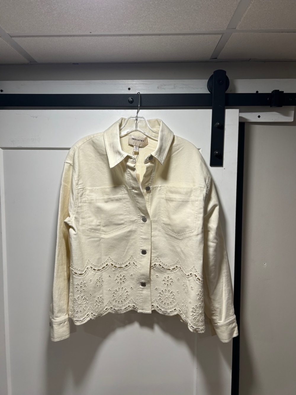 Women's Cream Eyelet Hem Denim Jacket by Treasure & Bond